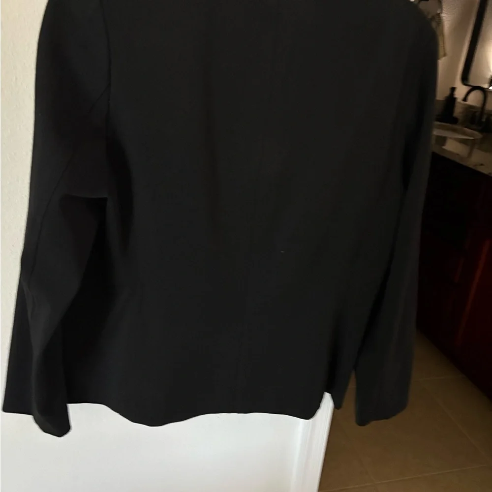 Talbots short blazer jacket womens 8 black zip front collared